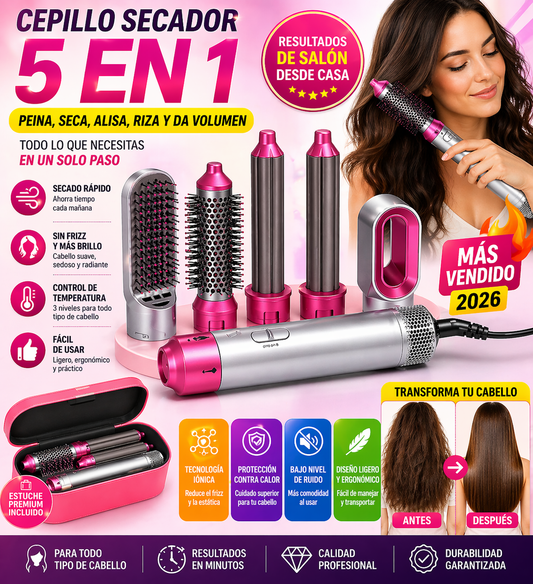 Cepillo Alisador 5 En 1 Con Estuche