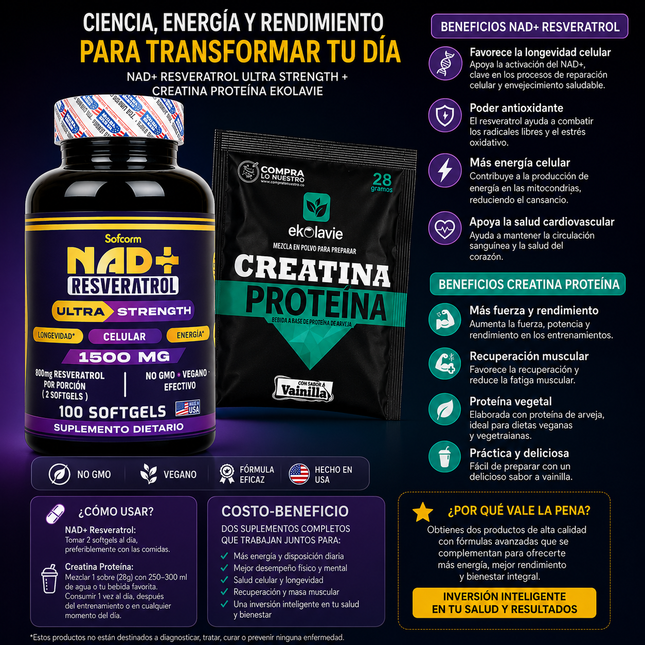 Nad Resveratrol con Proteina Creatina