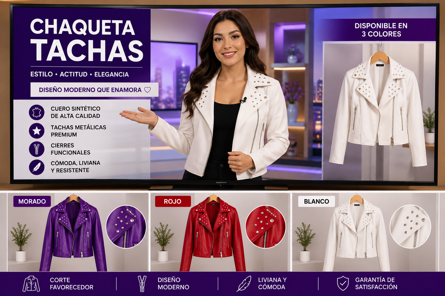 Chaqueta taches para mujer en cuero tex