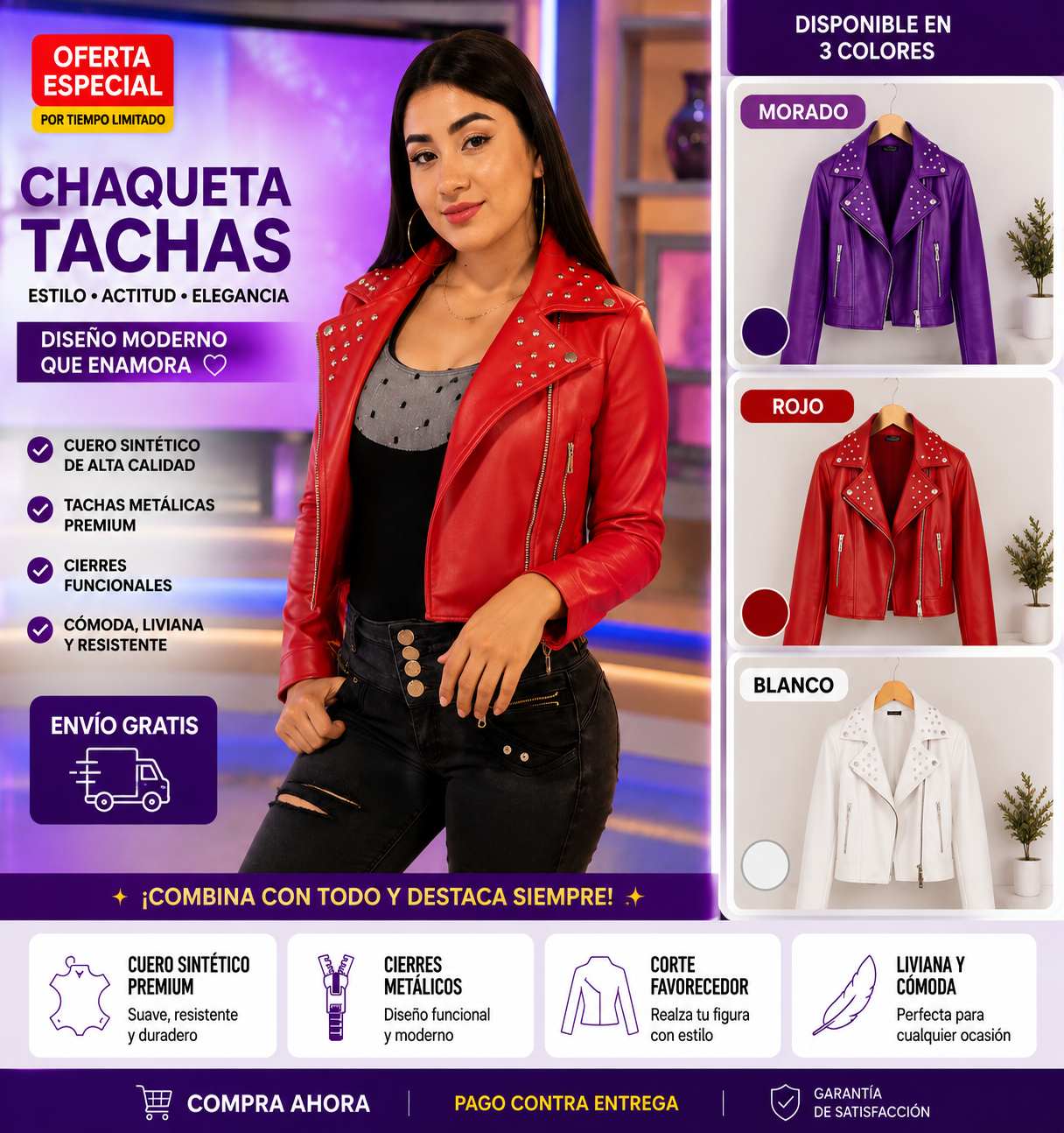 Chaqueta taches para mujer en cuero tex