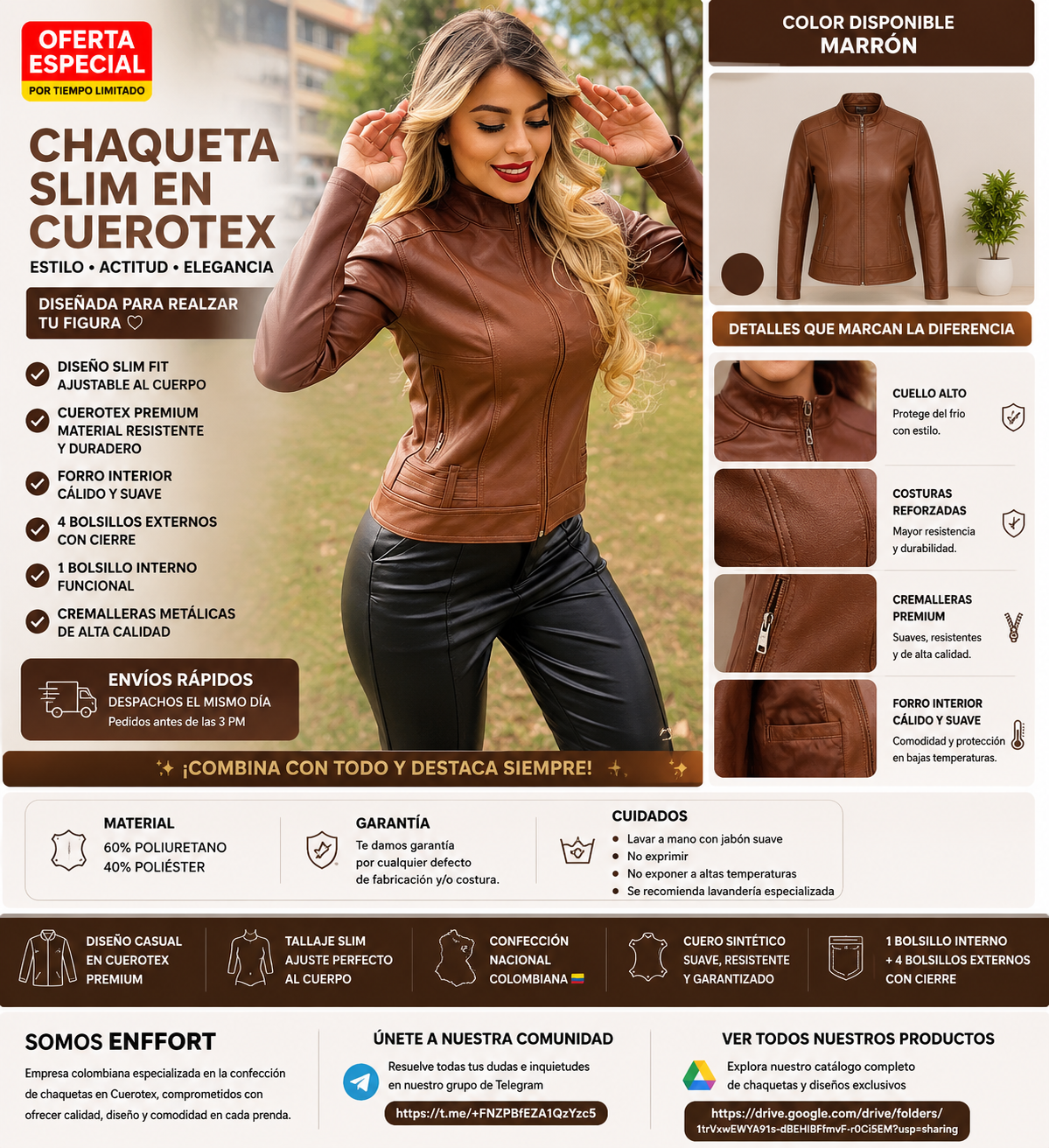 CHAQUETA DE CUERO MARRON