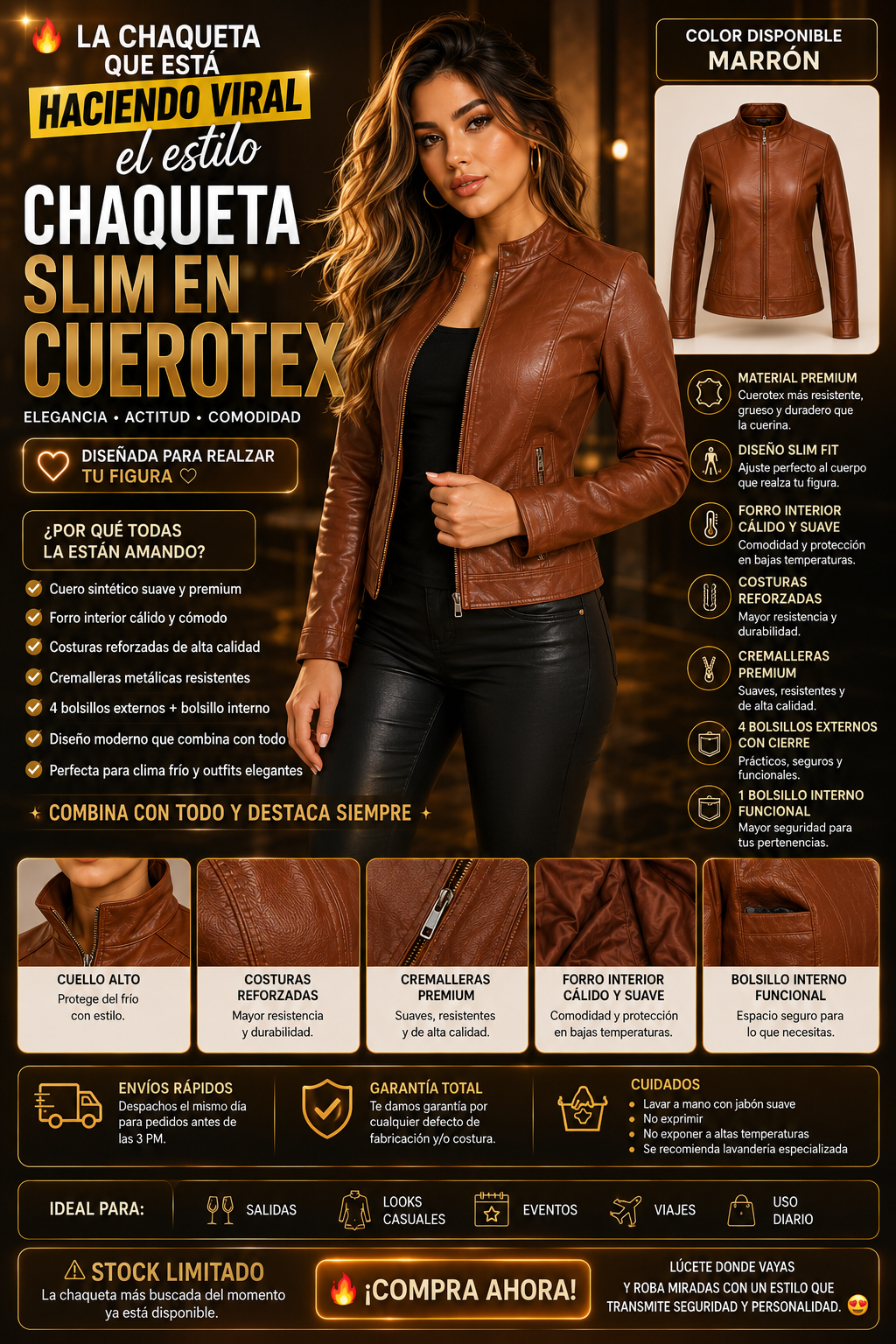 CHAQUETA DE CUERO MARRON