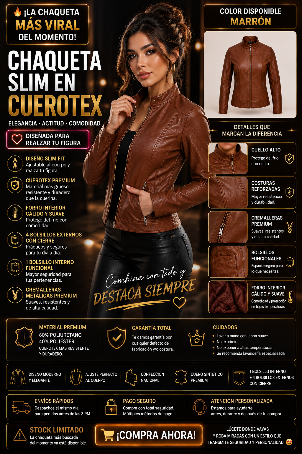 CHAQUETA DE CUERO MARRON